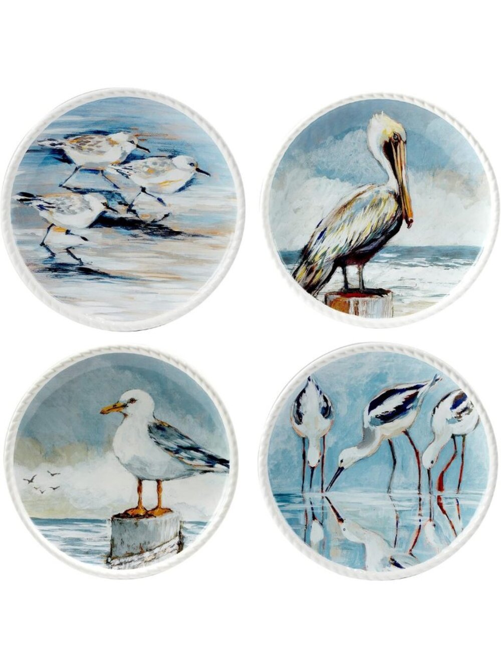 Colorful Shorebirds Salad/Dessert Plates Set of 4, 8.5" Medium Size, Coastal
